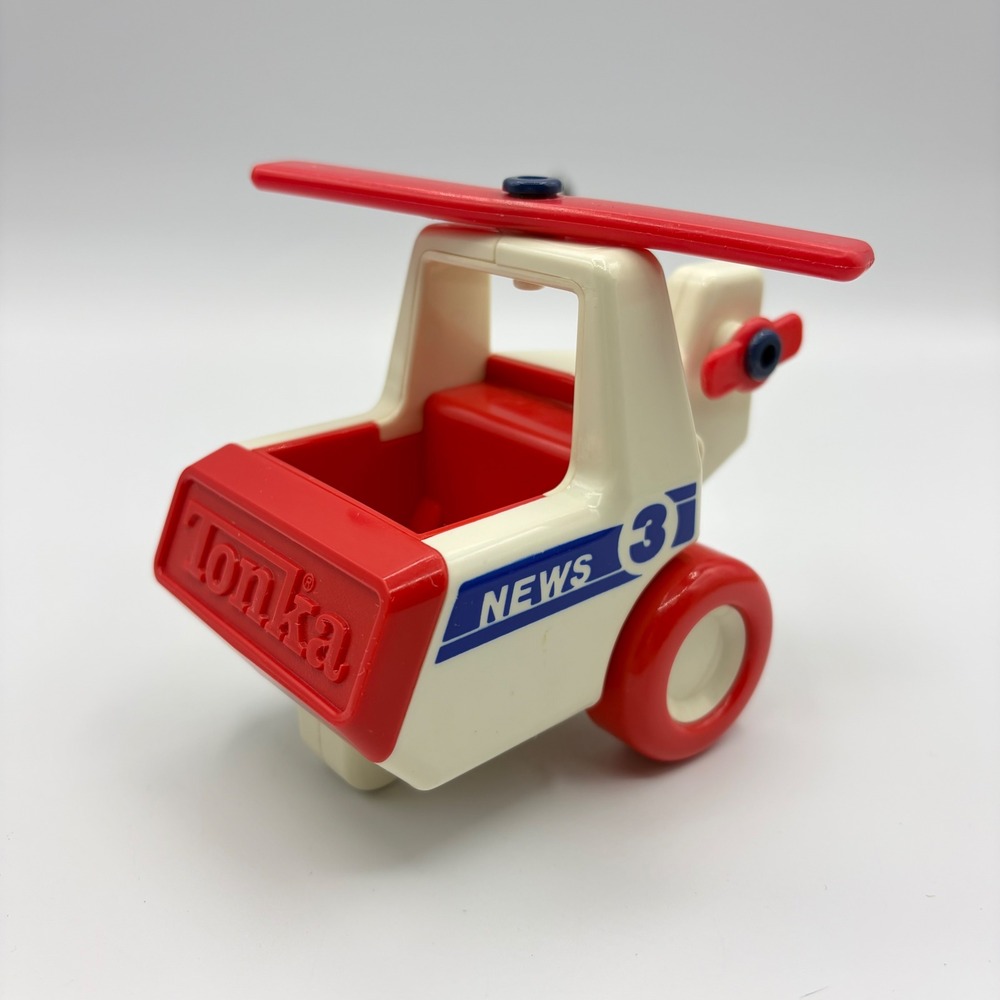 Vintage 1987 Tonka News 3 Helicopter Toy Red White Bandai Plastic Vehicle